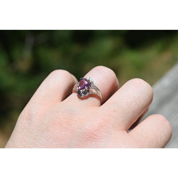 Raw Amethyst Ring Uncut Engagement Ring Sterling Silver - Picture 4 of 4